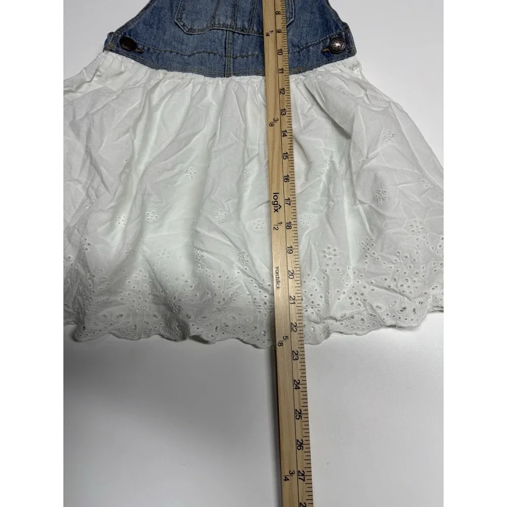 Osh Kosh B'Gosh‎ Size 5T Jumper Overall Dress Girls Denim White Eyelet Oshkosh